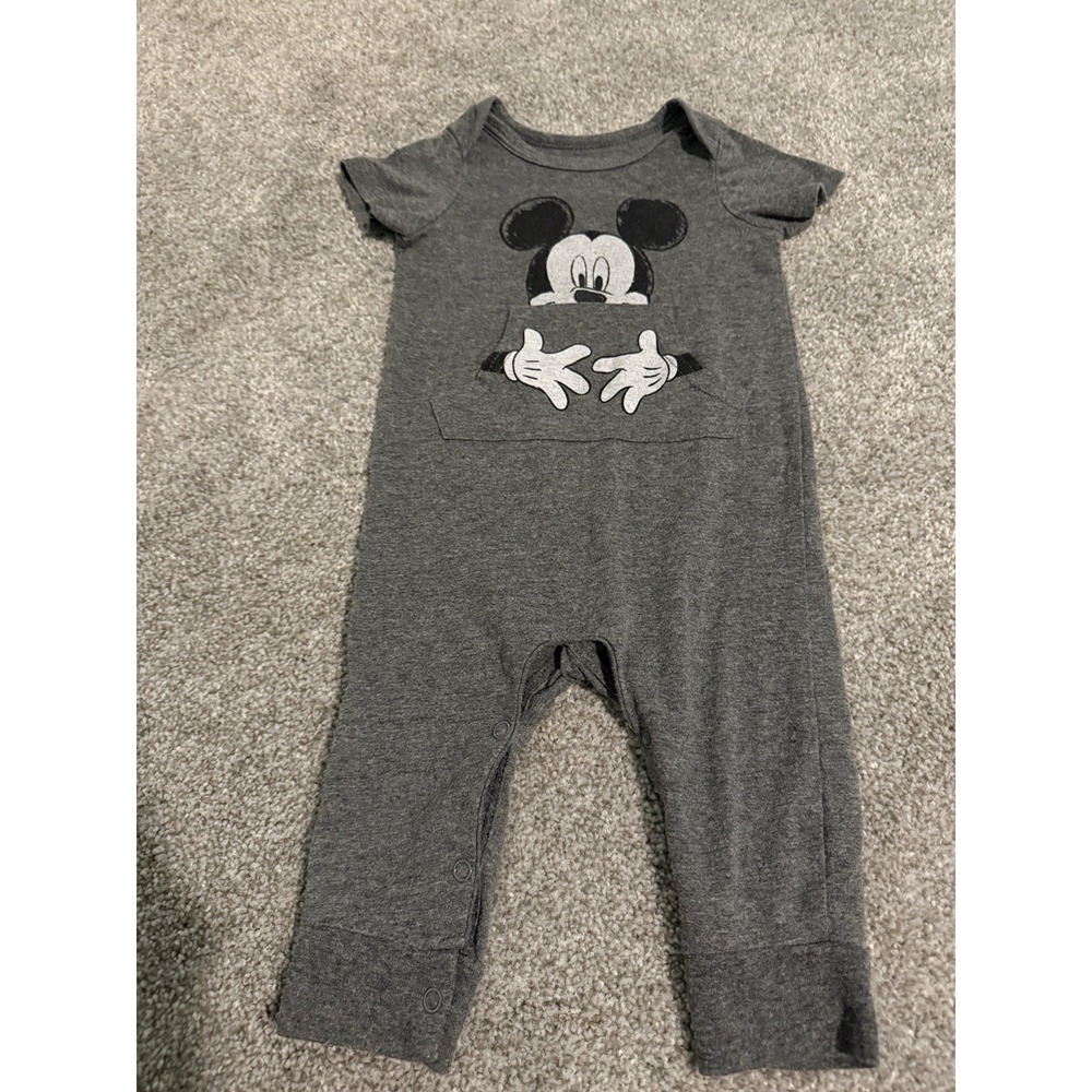 Disney Baby Classic Mickey Mouse 12 Months One Piece Romper Gray Short Sleeve